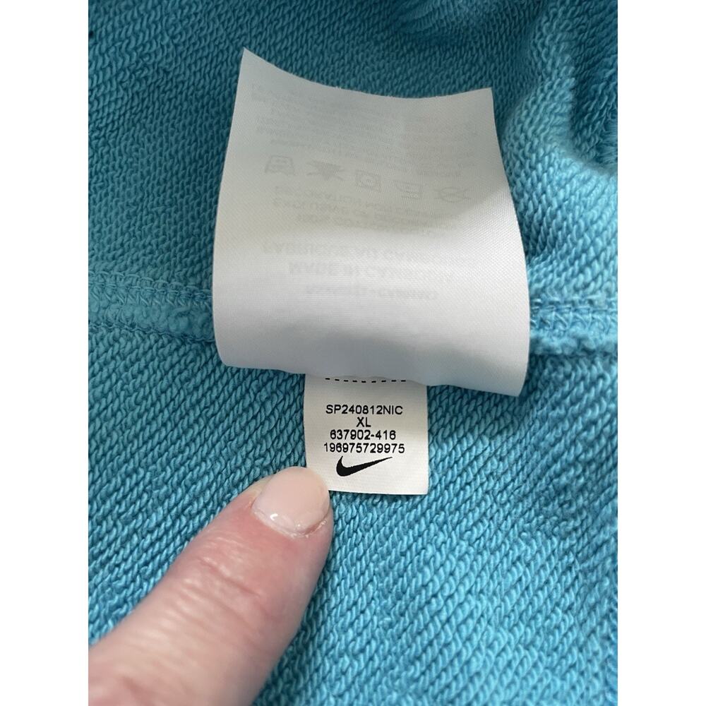 Nike Solo Swoosh Fleece Crew Sweatshirt Turquoise Blue XL Pullover Athleisure - Picture 7 of 10